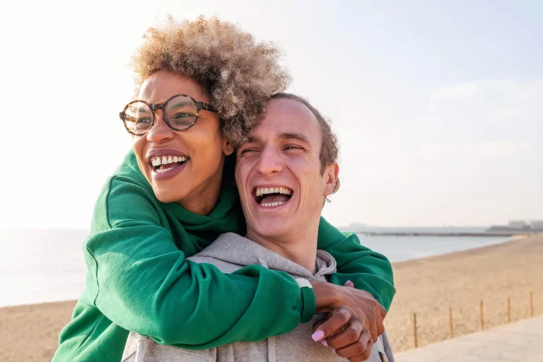 Happy young couple hugging